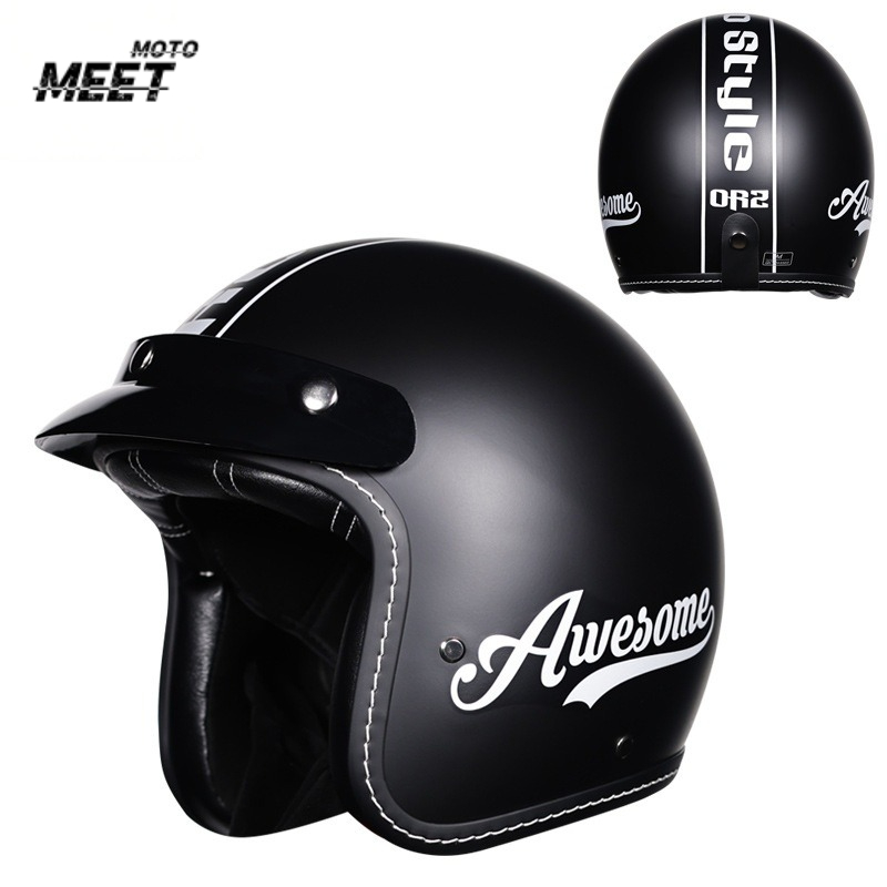 Open Face Helmet Retro Vintage - Unisex retro 3/4 open-face motorhelm, vintage