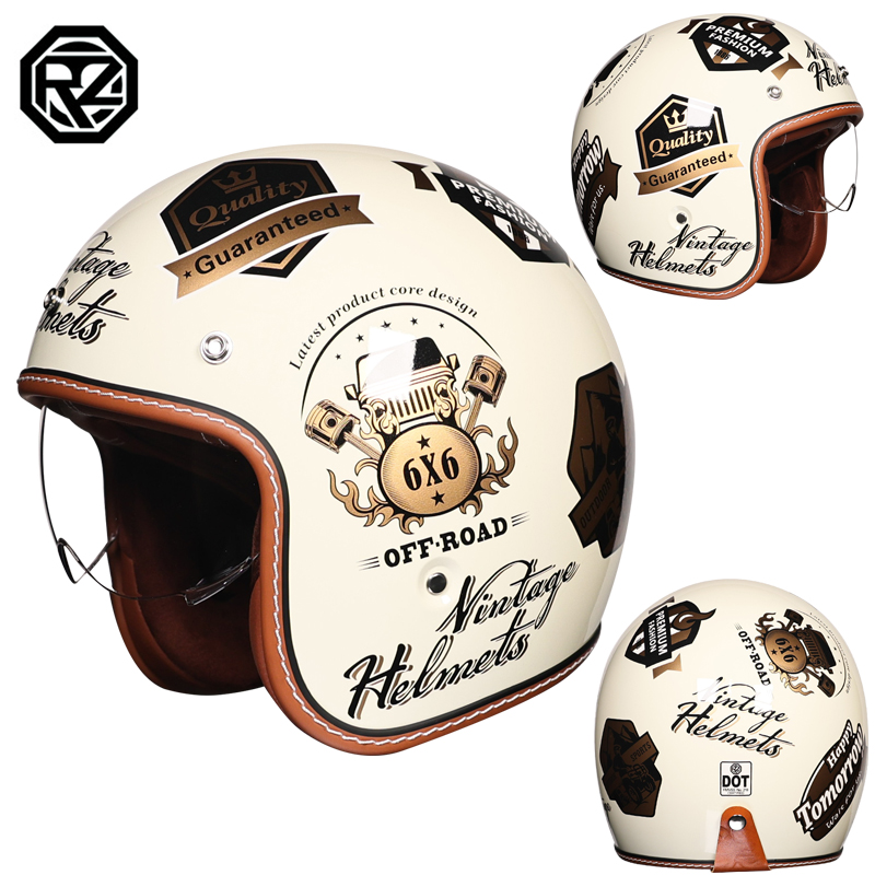 Open Face Helmet Retro Vintage - Retro open motorhelm DOT goedgekeurde 3/4