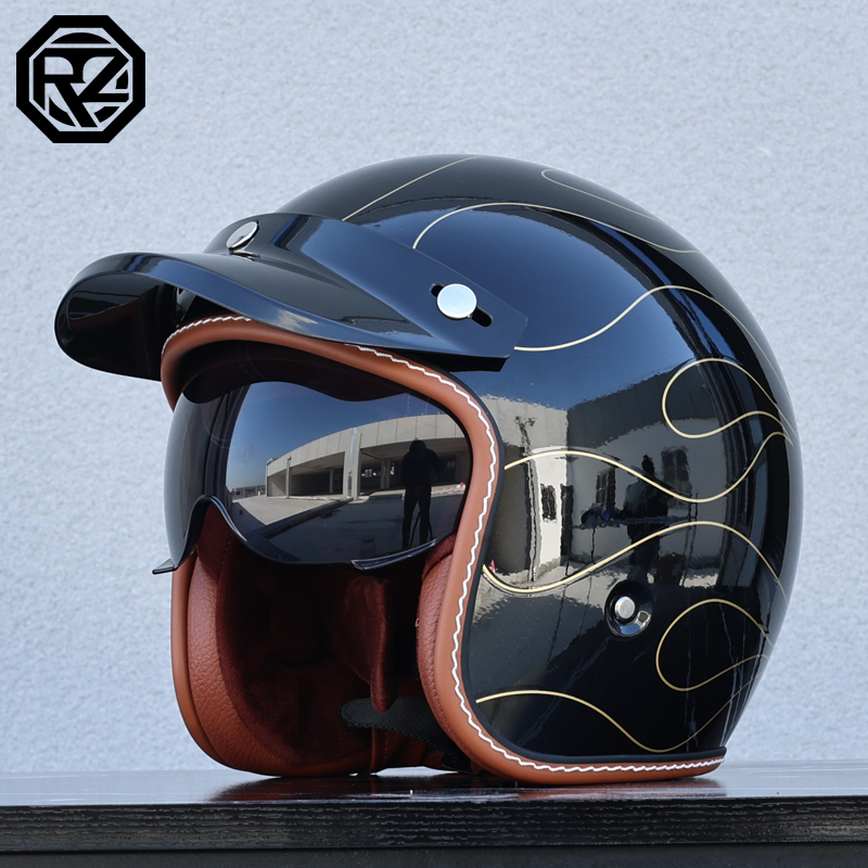 Modular Motorcycle Helmet Dot Approved - ORZ Motorhelm voor volwassenen Retro Cruise
