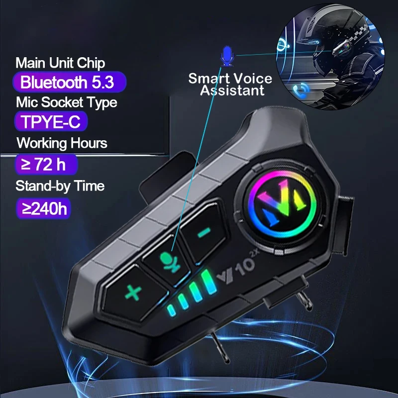 Motorcycle Helmet Bluetooth Built In - V10 2X Bluetooth Motorhelm Intercom 300M