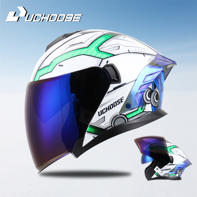 Flip Up Helmet Dual Visor - 715 Motorfiets Open Face Helm voor