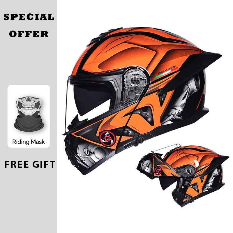 Flip Up Helmet Dual Visor - Motorhelm opklapbaar Dubbel vizier Grote staart