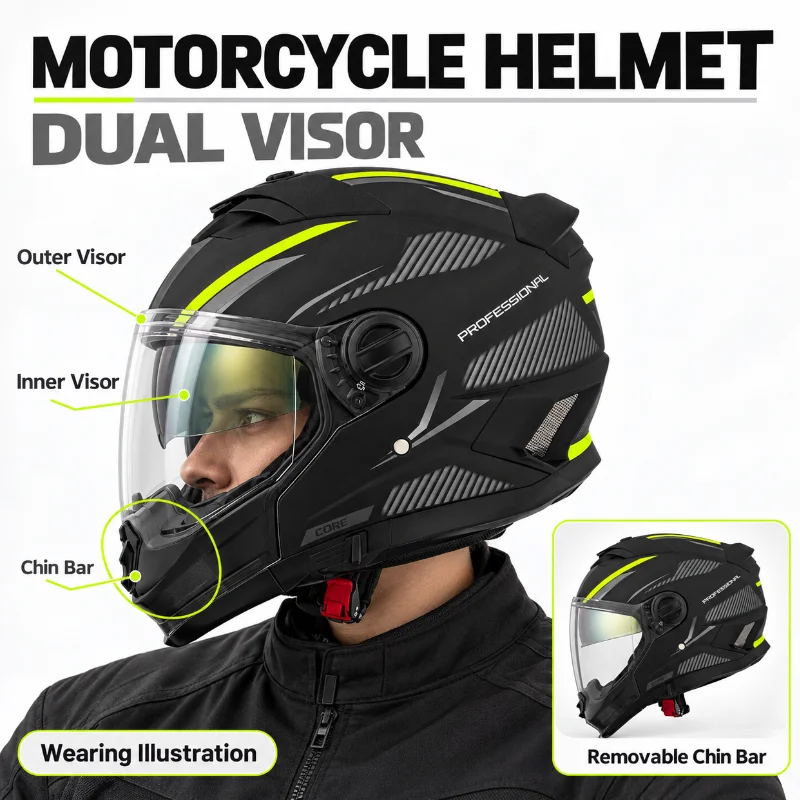 Motorhelm met dubbel vizier en - Flip Up Helmet Dual Visor recensie en prijs